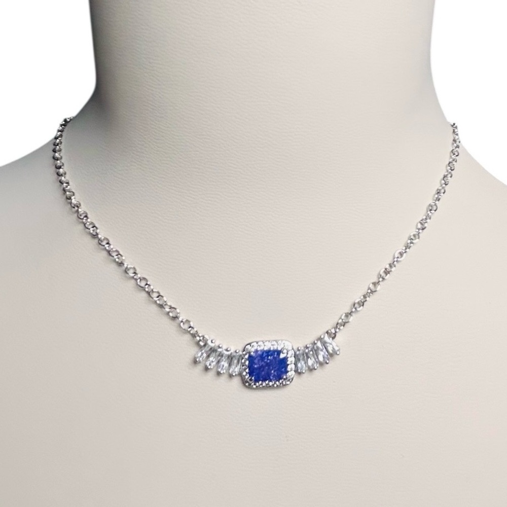 Bomb Party Lab Created Amethyst Ice Crystal Necklace on Rhodium Plating New NK56
